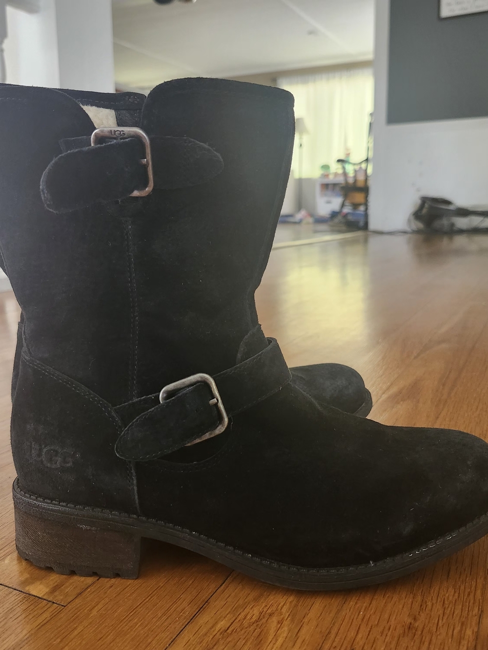 UGG Black Suede Buckle Ankle Boots